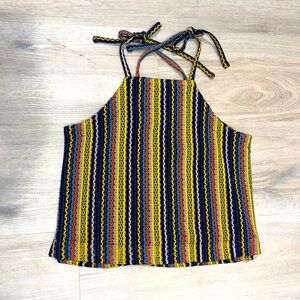 Madewell Texture & Thread Tie-Shoulder Tank Top Rainbow Crochet Small S